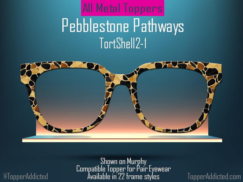 Pebblestone Pathways - Tortoiseshell inspired sublimation printed metal magnetic toppers for pair eyewear. Fast Shipping - Metal Toppers