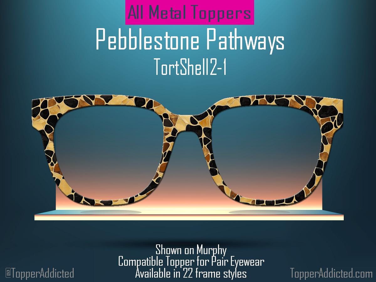 Pebblestone Pathways - Tortoiseshell inspired sublimation printed metal magnetic toppers for pair eyewear. Fast Shipping - Metal Toppers