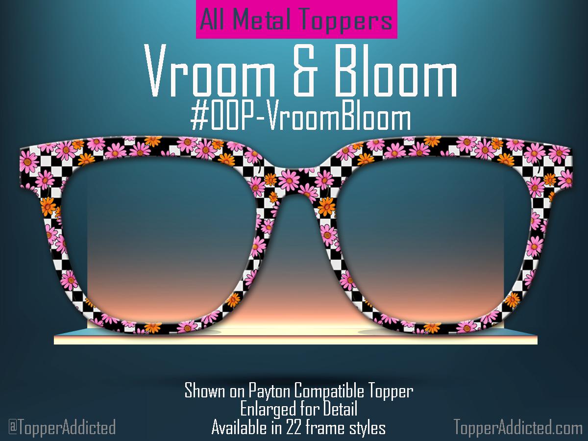 Vroom and Bloom Magnetic Glasses Topper | Checkerboard Floral Eyewear Topper for Pair Eyewear | Bold Pink & Orange Daisy Design