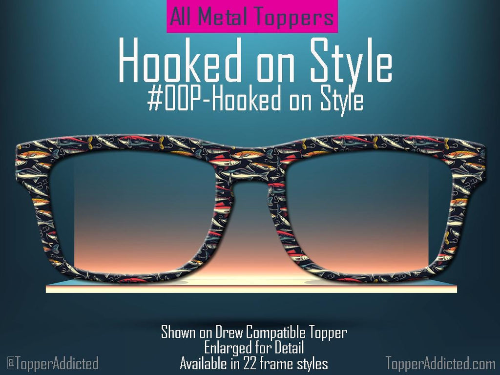 Hooked on Style Magnetic Glasses Topper | Retro Fishing Pattern Topper for Pair Eyewear | All Metal | Fisherman Topper
