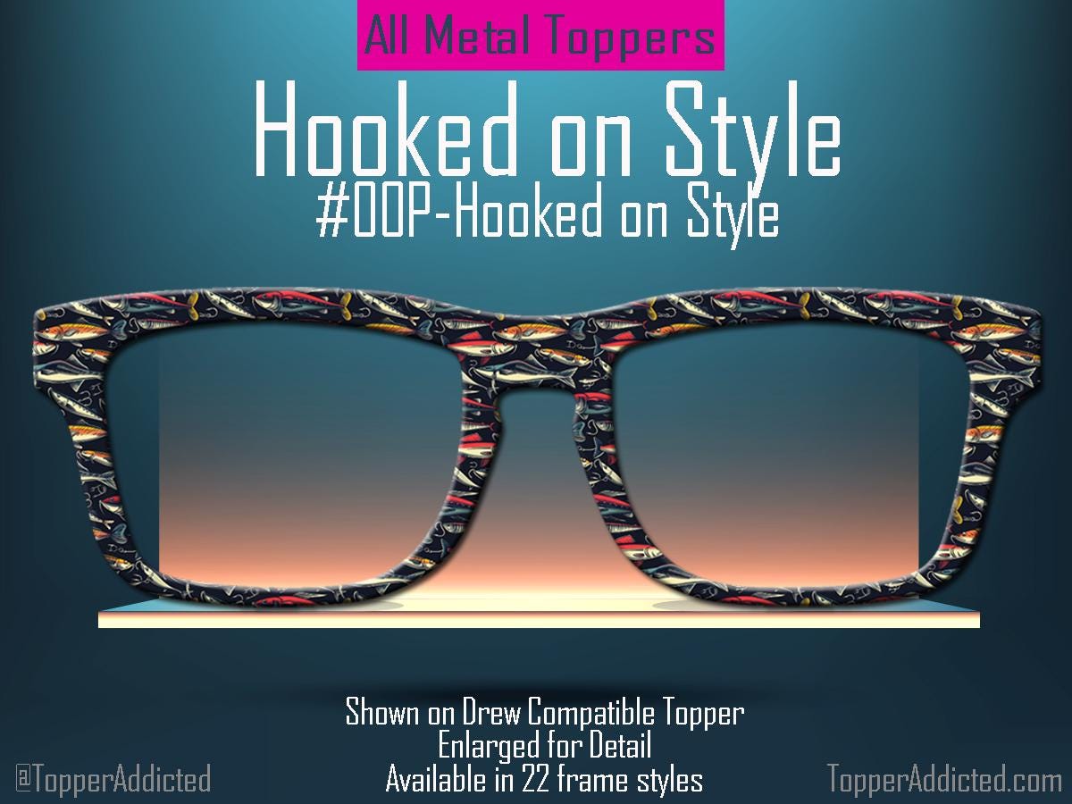 Hooked on Style Magnetic Glasses Topper | Retro Fishing Pattern Topper for Pair Eyewear | All Metal | Fisherman Topper