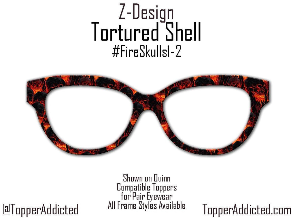 Tortured Shell – Fire Skull Pattern with a tortoiseshell look - Magnetic Toppers for Pair Eyewear - Goth - Metal look. Fast Shipping