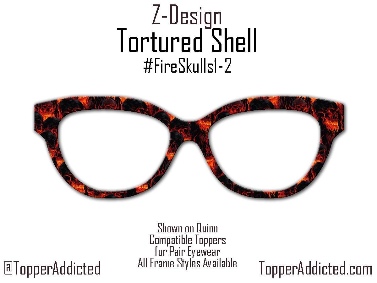 Tortured Shell – Fire Skull Pattern with a tortoiseshell look - Magnetic Toppers for Pair Eyewear - Goth - Metal look. Fast Shipping