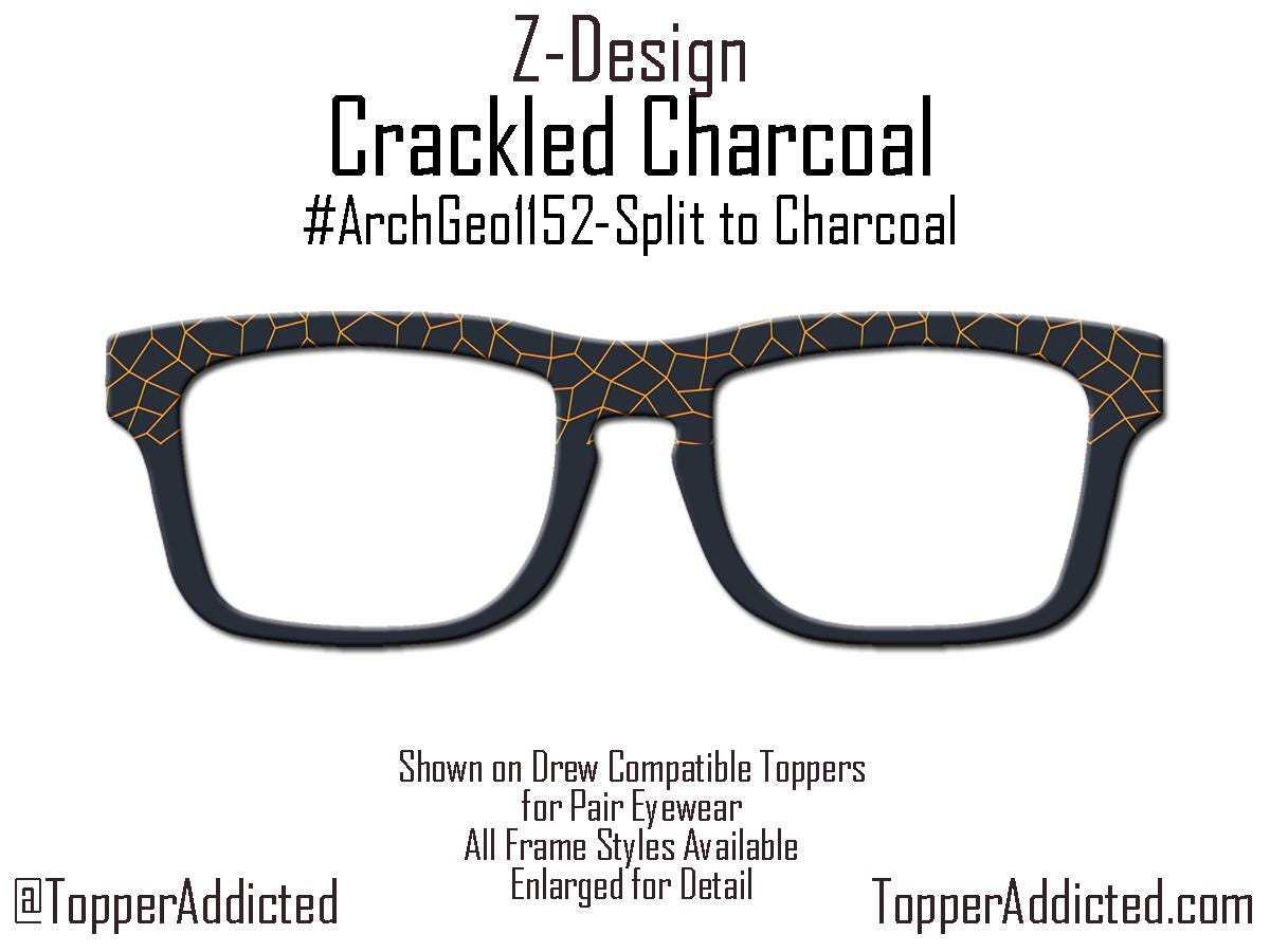 Crackled Charcoal – Magnetic Pair Eyewear Compatible Toppers with Fiery Geometric Orange Flair - All metal and shipped FAST from Texas USA