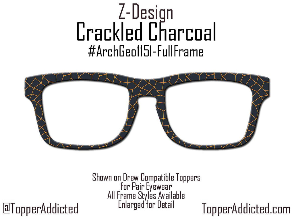 Crackled Charcoal – Magnetic Pair Eyewear Compatible Toppers with Fiery Geometric Orange Flair - All metal and shipped FAST from Texas USA
