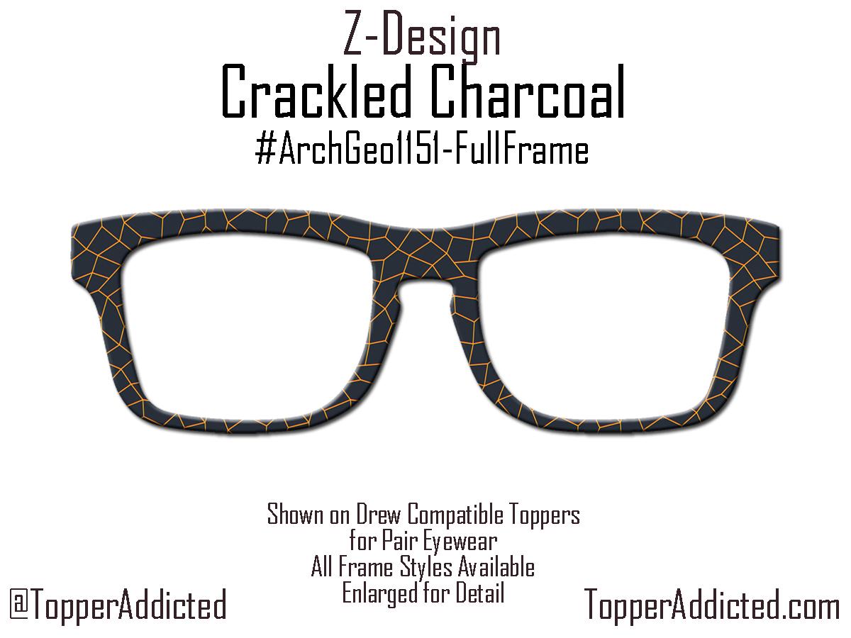Crackled Charcoal – Magnetic Pair Eyewear Compatible Toppers with Fiery Geometric Orange Flair - All metal and shipped FAST from Texas USA