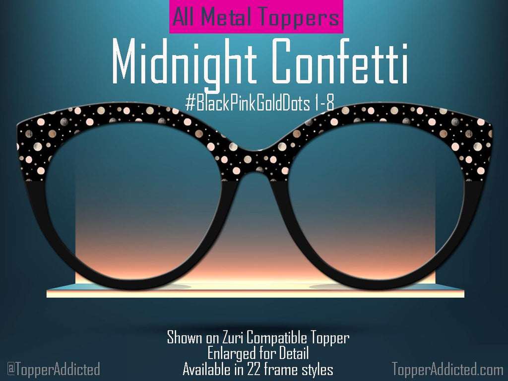 Midnight Confetti Magnetic Eyewear Topper – Pink, Gold & Taupe Dot Pattern for Pair Eyewear Frames - Bold and stylish Metal Topper - Fast.