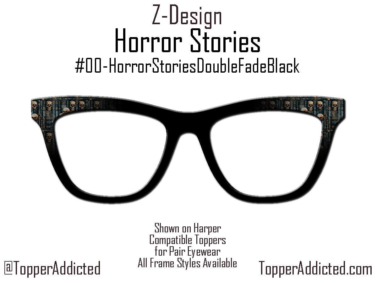 Horror Stories Metal Topper | Skulls & Books Magnetic Eyewear Topper | Fits All Pair Eyewear Frames | Goth Toppers - Spooky fast shipping