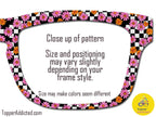 Vroom and Bloom Magnetic Glasses Topper | Checkerboard Floral Eyewear Topper for Pair Eyewear | Bold Pink & Orange Daisy Design