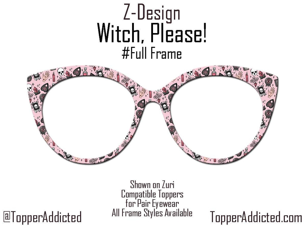 Witch, Please | Pink Witchy Pattern Magnetic Topper for Pair Eyewear | All Metal | Crystal Ball, Tarot & Occult Accessories | Cute and FAST.