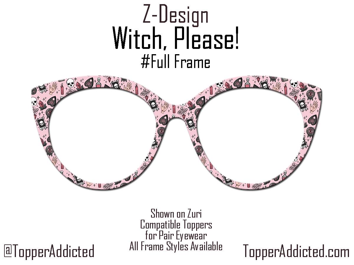 Witch, Please | Pink Witchy Pattern Magnetic Topper for Pair Eyewear | All Metal | Crystal Ball, Tarot & Occult Accessories | Cute and FAST.