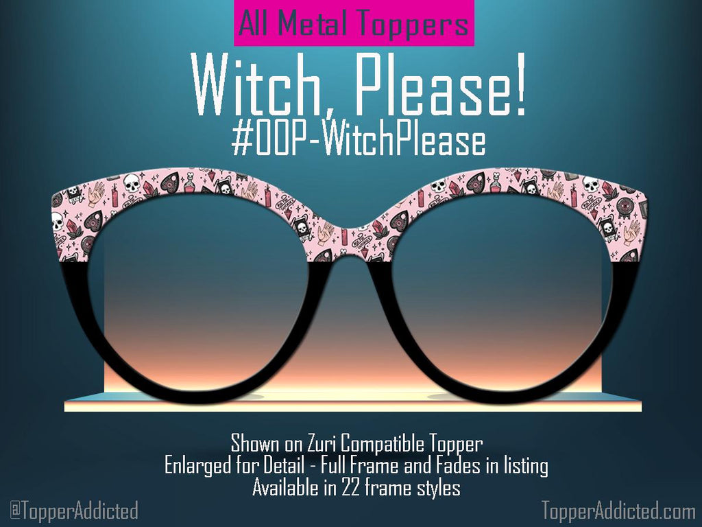 Witch, Please | Pink Witchy Pattern Magnetic Topper for Pair Eyewear | All Metal | Crystal Ball, Tarot & Occult Accessories | Cute and FAST.