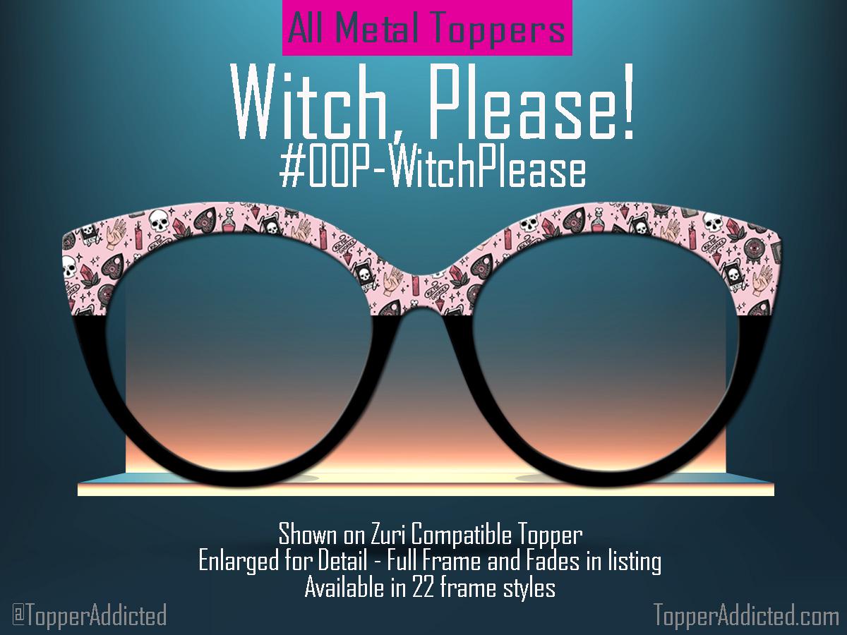 Witch, Please | Pink Witchy Pattern Magnetic Topper for Pair Eyewear | All Metal | Crystal Ball, Tarot & Occult Accessories | Cute and FAST.
