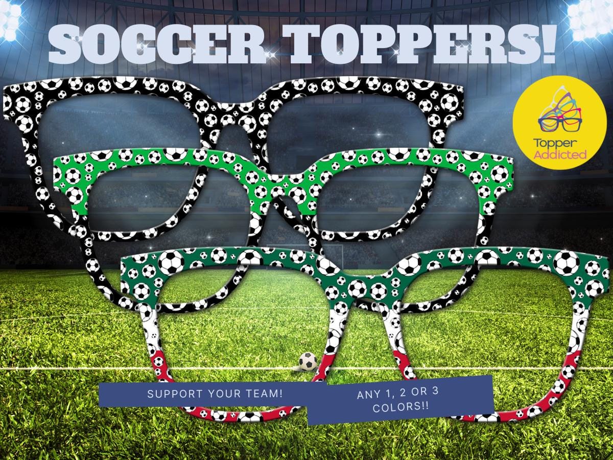 Custom Soccer Toppers for Pair Eyewear Personalized Team Color Glasses Soccer Mom Accessories for Players Fans Coaches