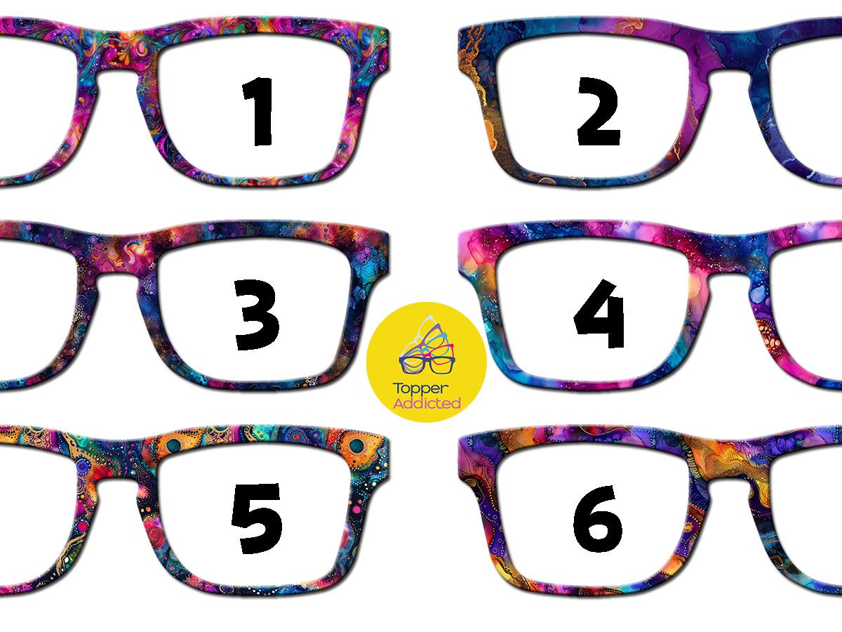 Alcohol Ink Paisley Toppers for Pair Eyewear Custom Magnetic Metal Glasses Fronts Artistic Swirl Designs for Bold Eyeglass Style