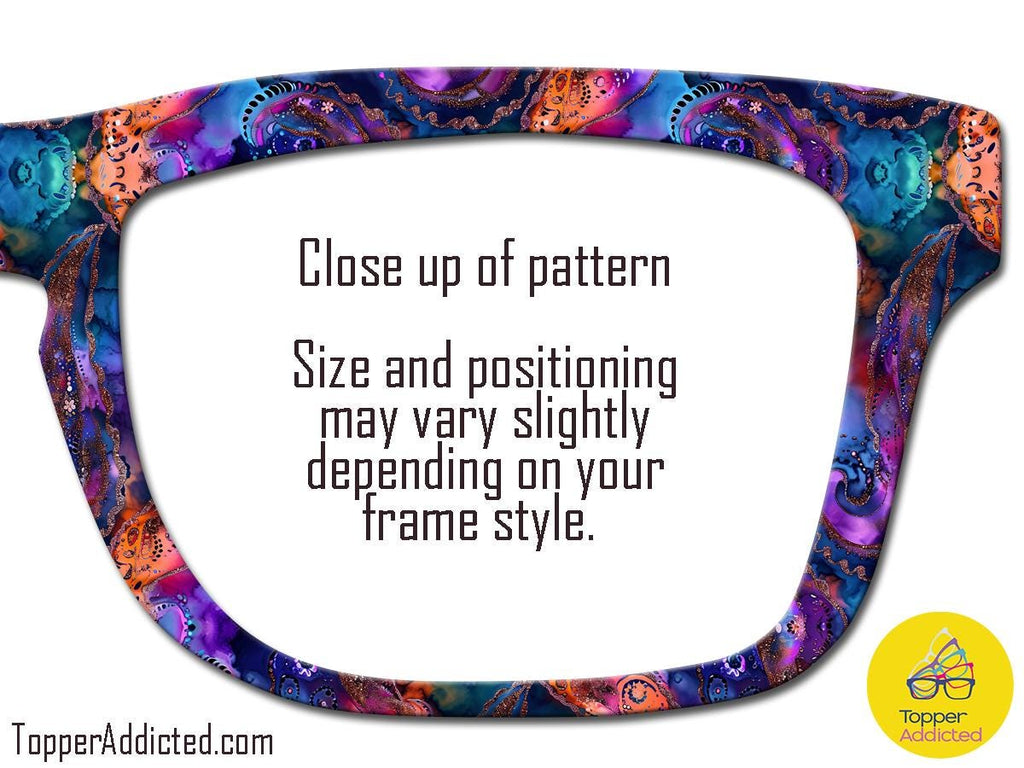 Alcohol Ink Paisley Toppers for Pair Eyewear Custom Magnetic Metal Glasses Fronts Artistic Swirl Designs for Bold Eyeglass Style