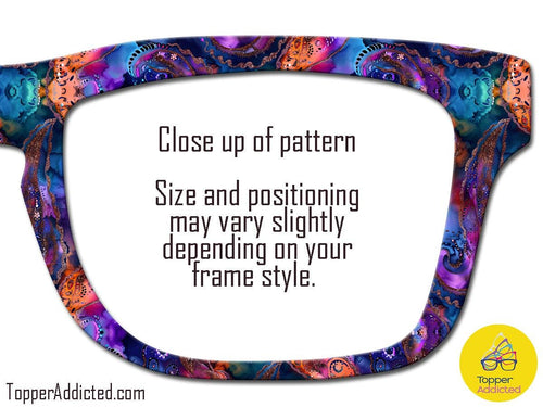 Alcohol Ink Paisley Toppers for Pair Eyewear Custom Magnetic Metal Glasses Fronts Artistic Swirl Designs for Bold Eyeglass Style