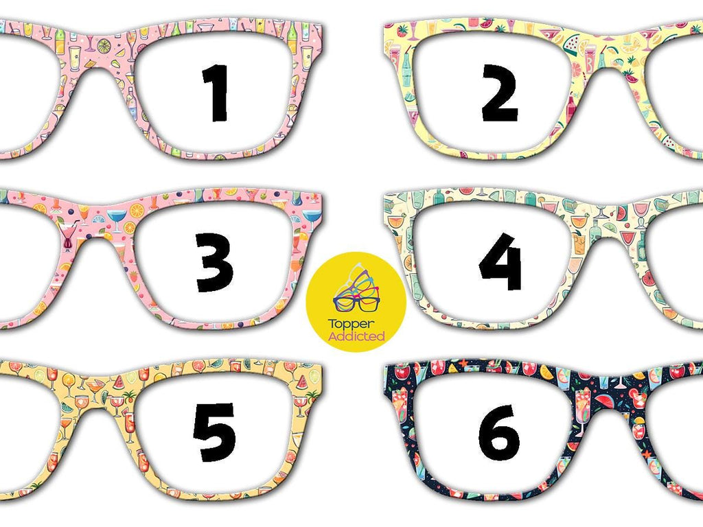 Summer Cocktails Metal Magnetic Topper for Pair Eyewear Glasses – Colorful Drink Pattern Vacation Glasses Fronts – 12 Style Options
