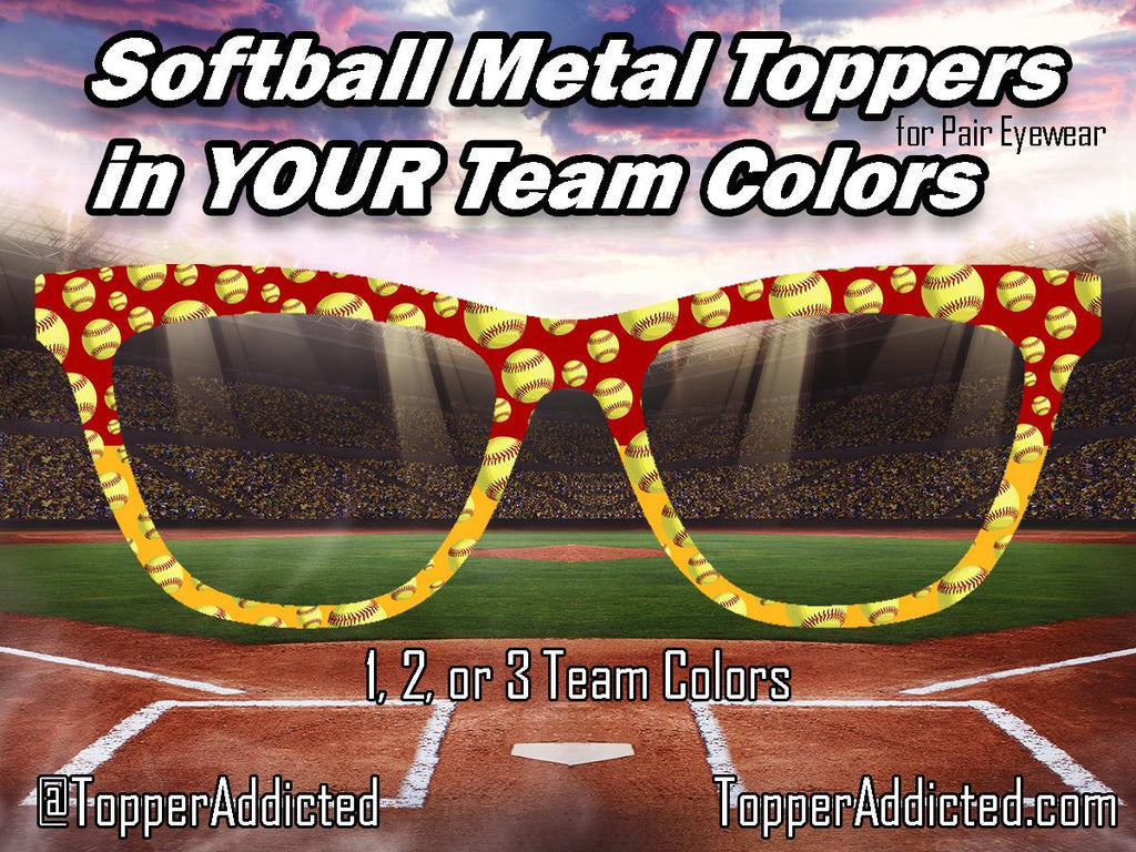Softball Metal Toppers in Your Team Colors for Pair Eyewear – Custom Softball Glasses Top Frames for Girls Moms Dads Fans & Players