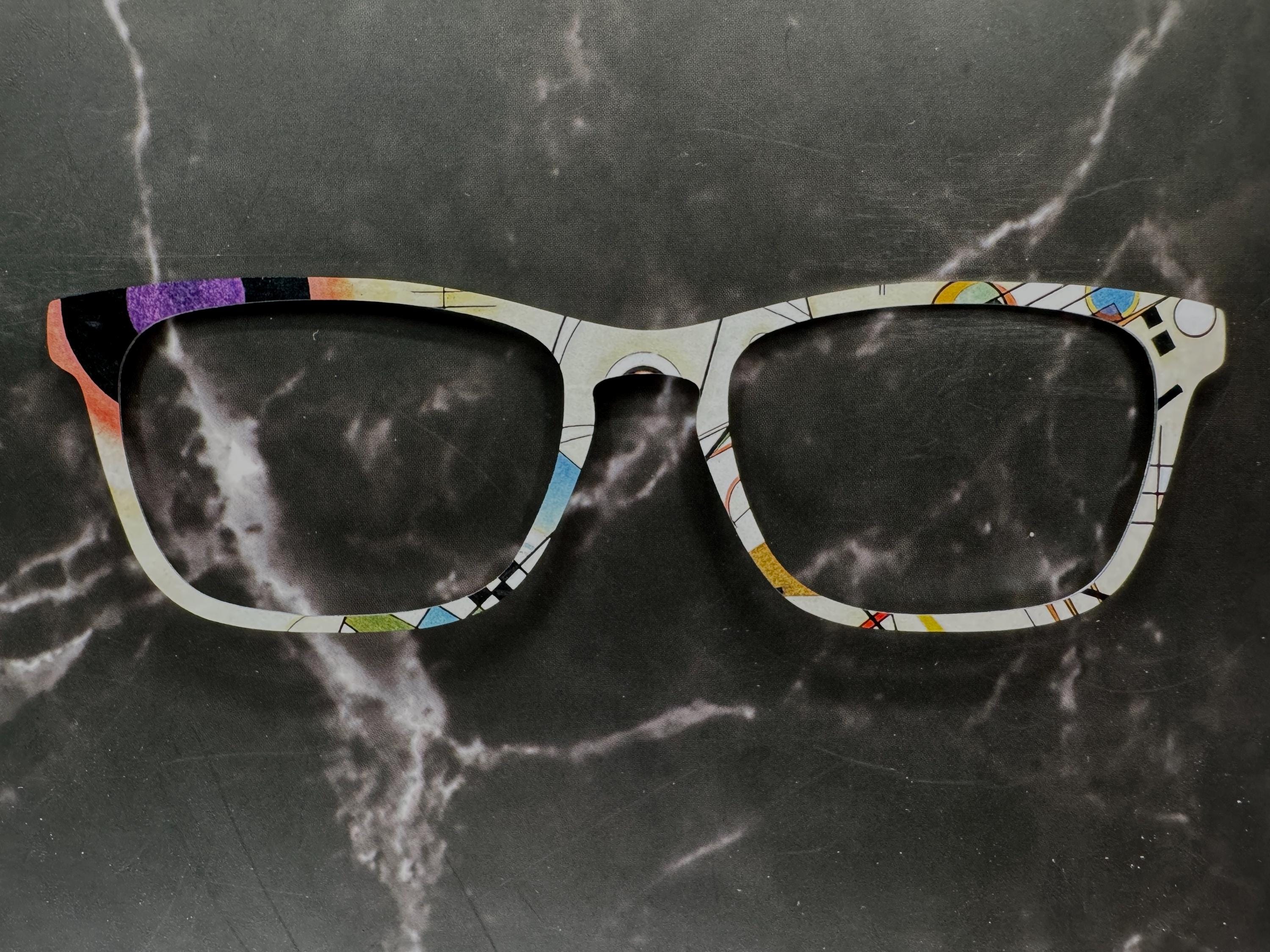 Funky and Bright Abstract Art on Pair Eyewear Compatible Toppers - Kandinsky's "Composition VIII" magnetic metal topper. Fast Ship from USA