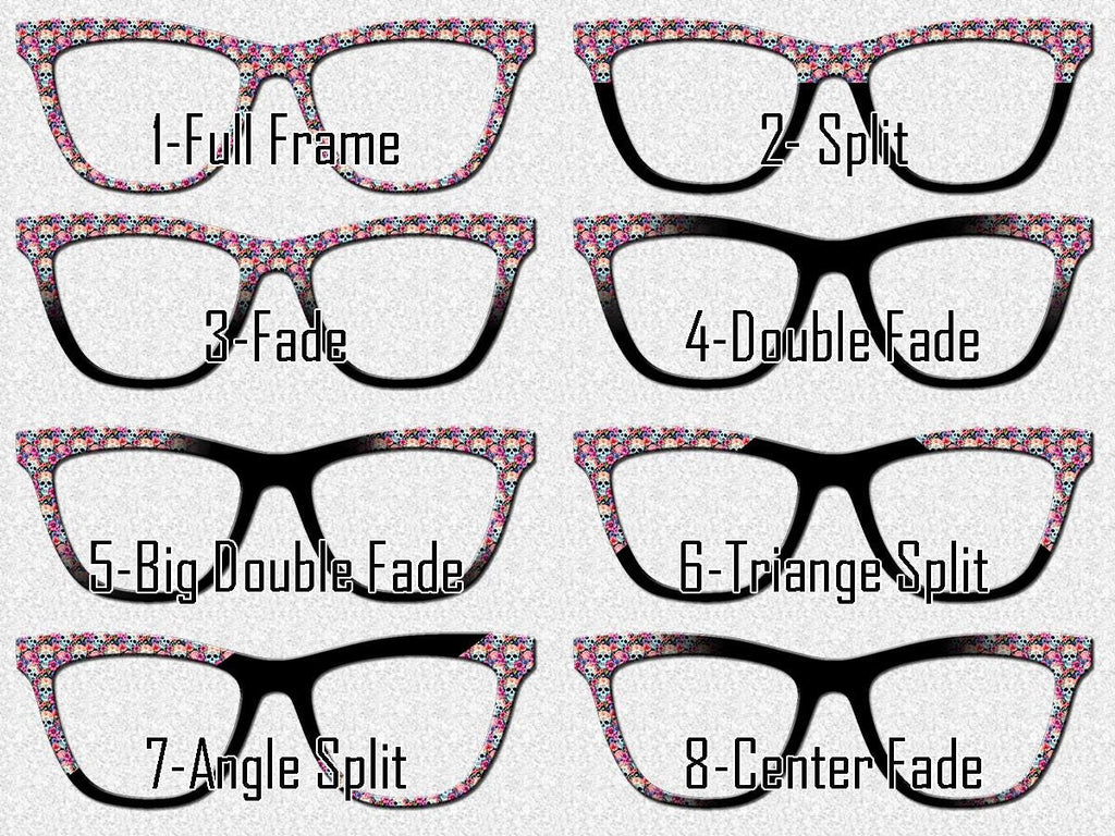 Floral Sugar Skulls Toppers for Pair Eyewear Custom Magnetic Metal Glasses Fronts with 8 Fade and Split Styles Día de los Muertos Vibe