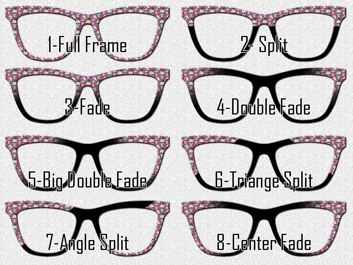 Floral Sugar Skulls Toppers for Pair Eyewear Custom Magnetic Metal Glasses Fronts with 8 Fade and Split Styles Día de los Muertos Vibe