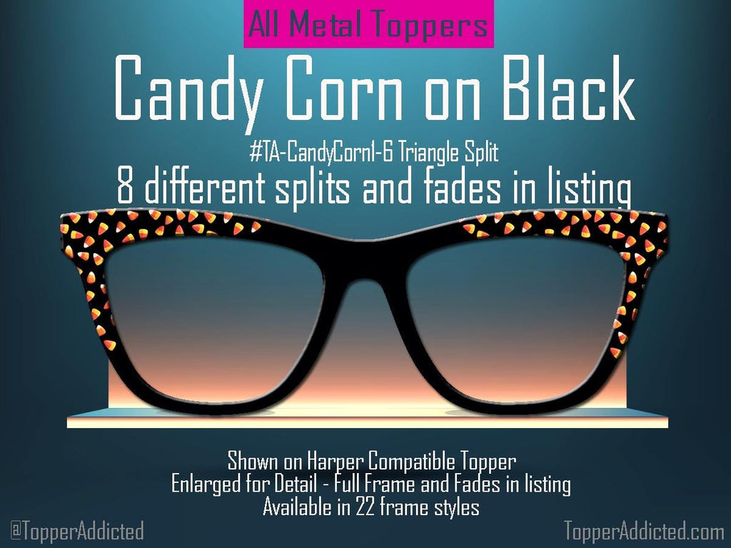 Candy Corn Halloween Toppers for Pair Eyewear Custom Magnetic Metal Glasses Fronts with 8 Fade and Split Styles Trick or Treat Vibes
