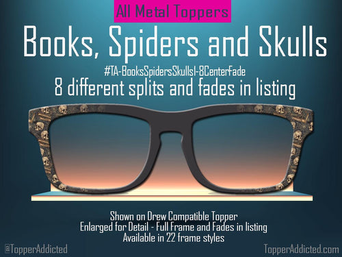 Books, Spiders and Skulls Metal Magnetic Topper for Pair Eyewear Glasses – Dark Academia Halloween Glasses Accessory for Readers Gothic Lit