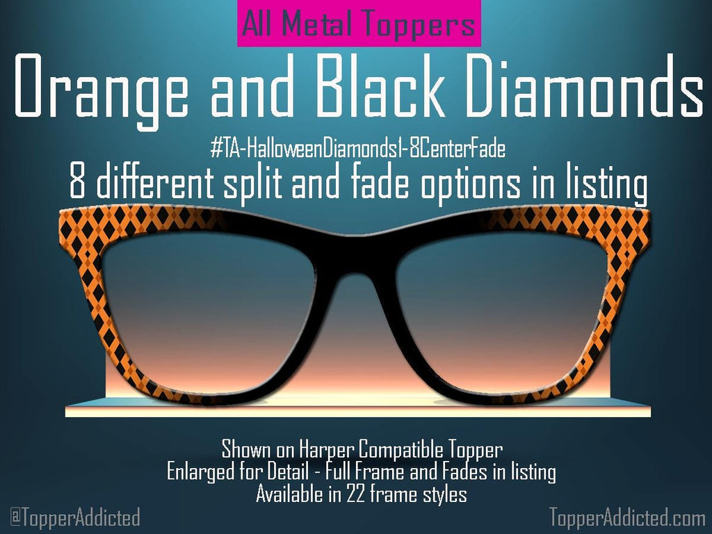 Orange and Black Diamonds Metal Magnetic Topper for Pair Eyewear Glasses – Halloween Glasses Topper with Vintage Diamond Pattern