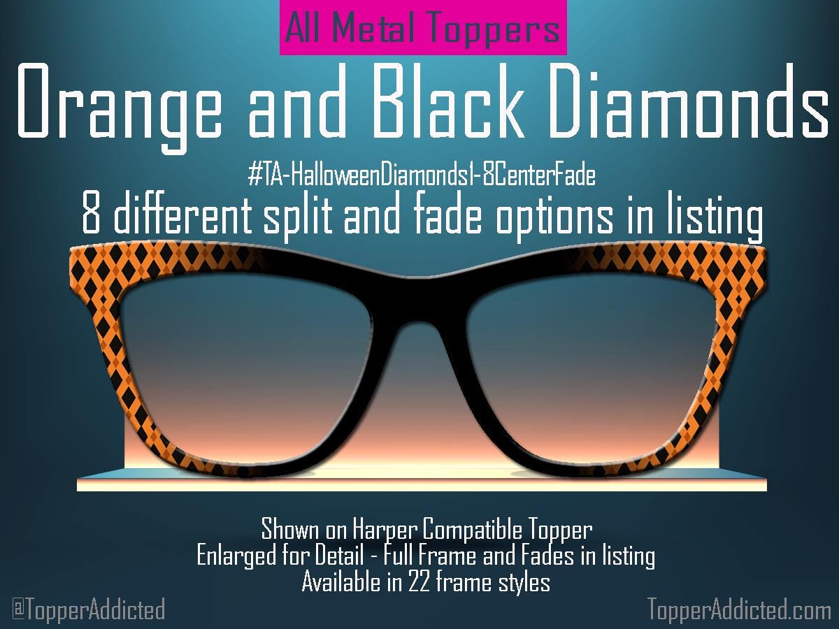 Orange and Black Diamonds Metal Magnetic Topper for Pair Eyewear Glasses – Halloween Glasses Topper with Vintage Diamond Pattern