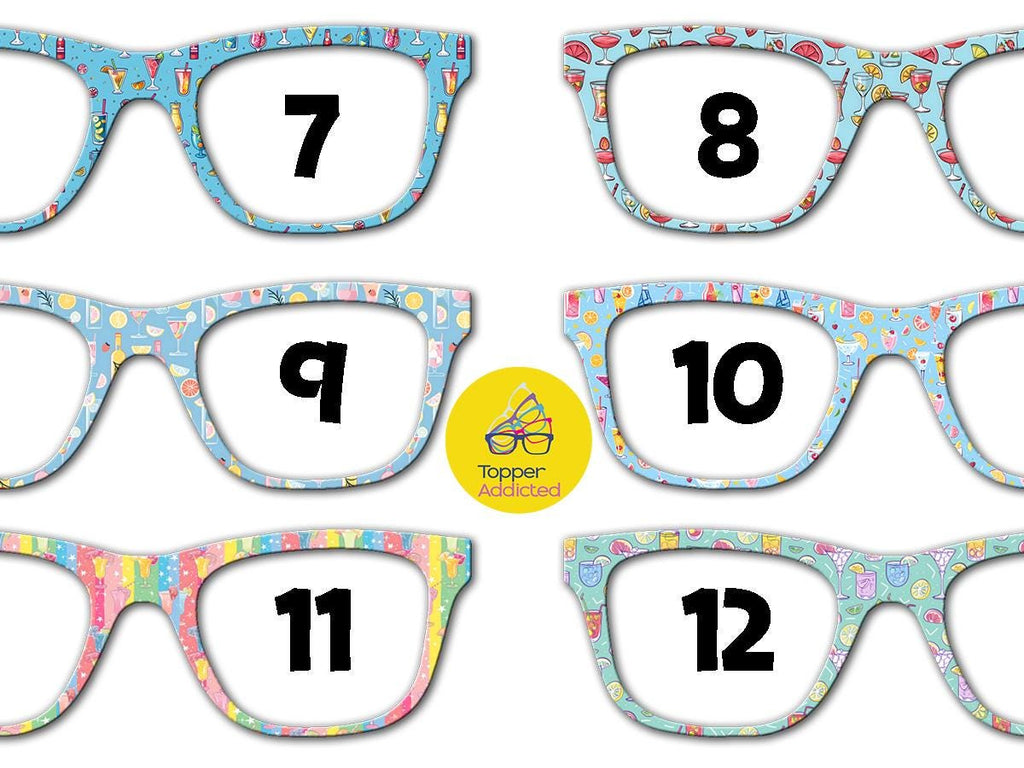Summer Cocktails Metal Magnetic Topper for Pair Eyewear Glasses – Colorful Drink Pattern Vacation Glasses Fronts – 12 Style Options
