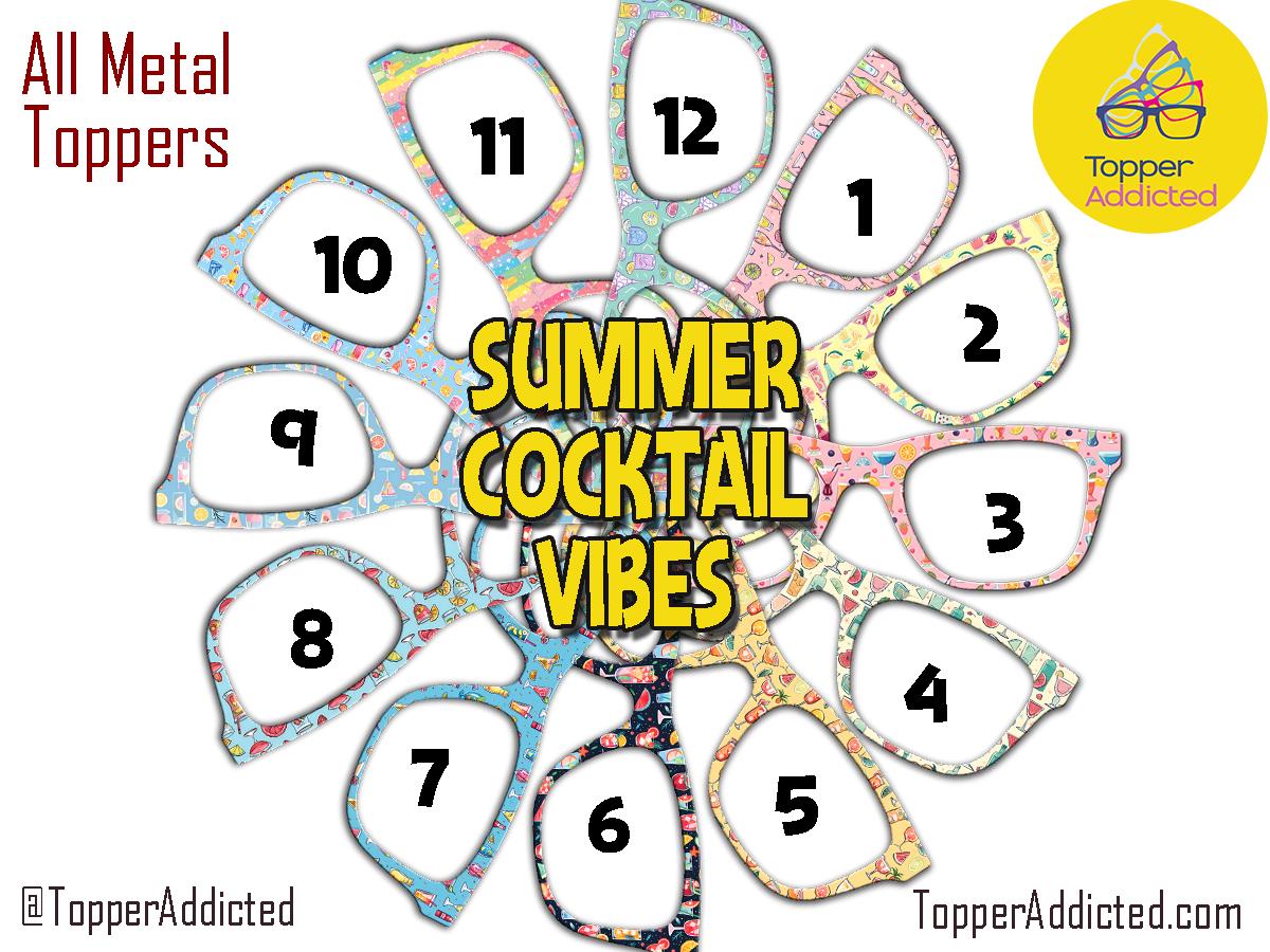 Summer Cocktails Metal Magnetic Topper for Pair Eyewear Glasses – Colorful Drink Pattern Vacation Glasses Fronts – 12 Style Options