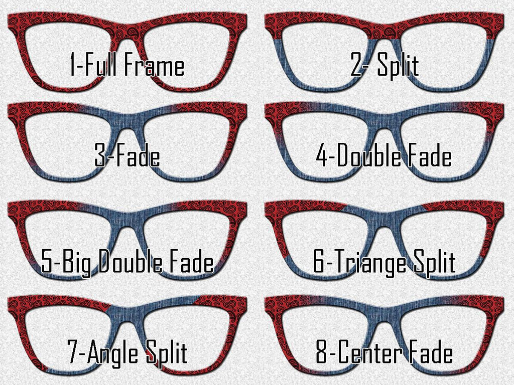 Red Bandana Paisley and Faded Denim Glasses Toppers – Western Style Magnetic Topper for Pair Eyewear – Splits, Fades & Full Frames