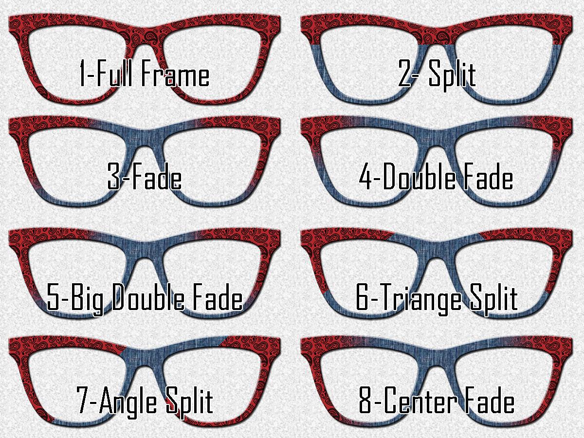 Red Bandana Paisley and Faded Denim Glasses Toppers – Western Style Magnetic Topper for Pair Eyewear – Splits, Fades & Full Frames