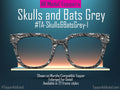 Skulls and Bats Grey Glasses Topper for Pair Eyewear – Halloween Gothic Topper – Magnetic Full Frame All Metal – Bats, Skulls, Dark Style