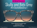 Skulls and Bats Grey Glasses Topper for Pair Eyewear – Halloween Gothic Topper – Magnetic Full Frame All Metal – Bats, Skulls, Dark Style