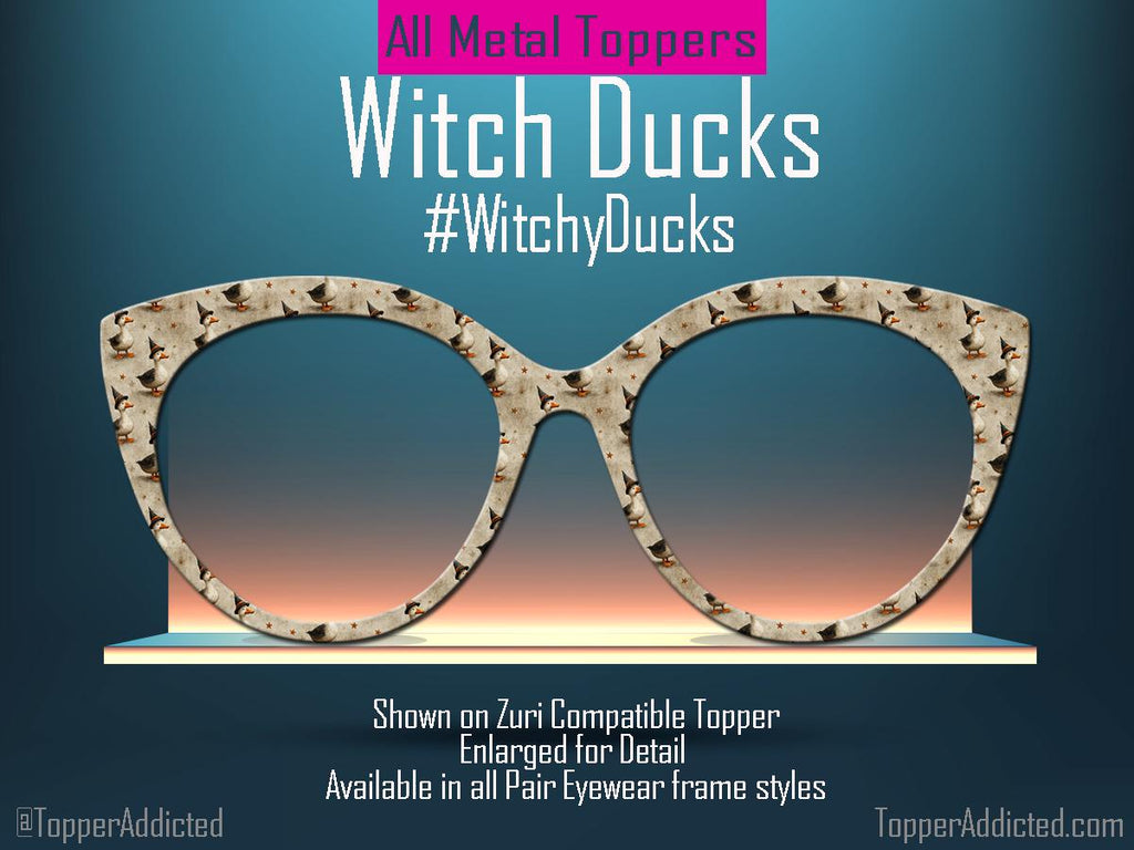 Witchy Ducks Halloween Glasses Topper for Pair Eyewear Zuri Wanda Reese and all styles. Metal Magnetic Duck Witch Costume Frame Accessories