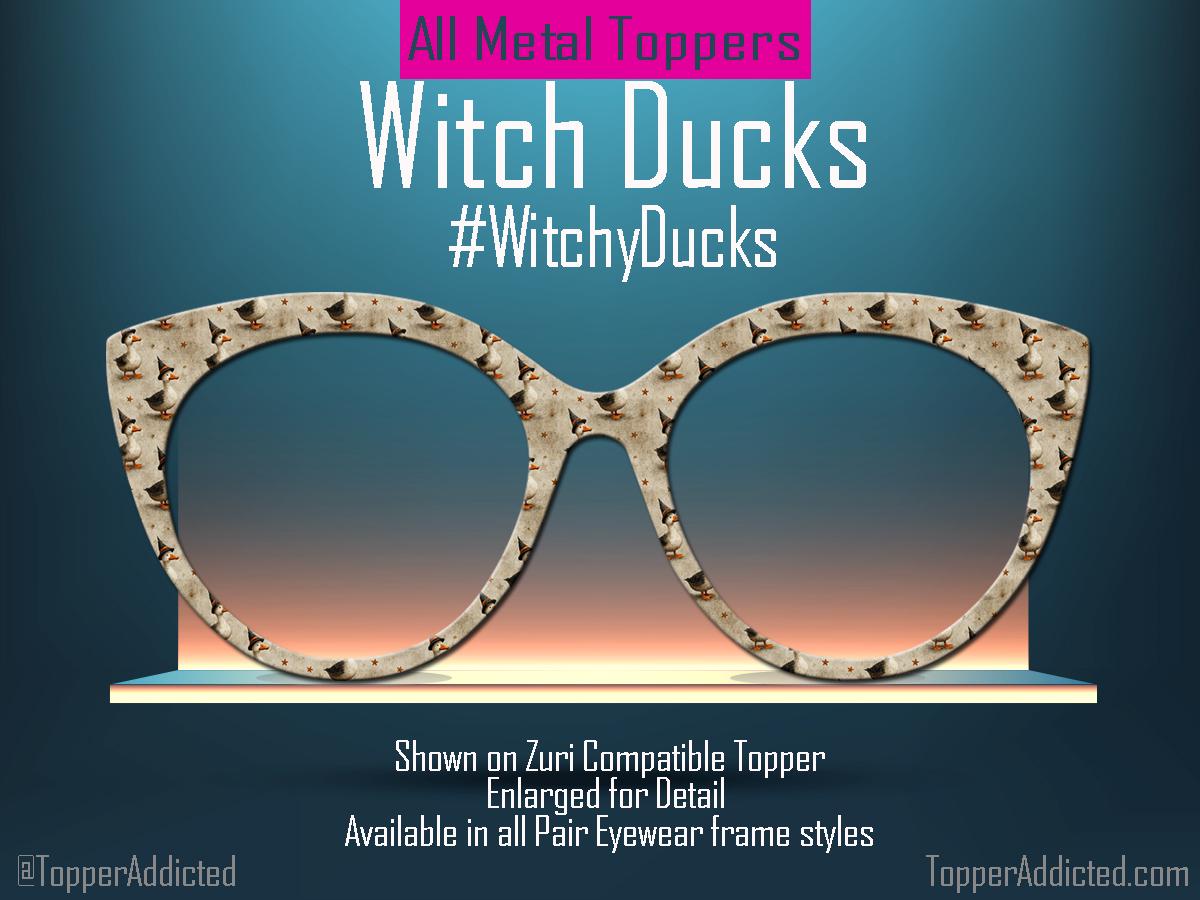 Witchy Ducks Halloween Glasses Topper for Pair Eyewear Zuri Wanda Reese and all styles. Metal Magnetic Duck Witch Costume Frame Accessories