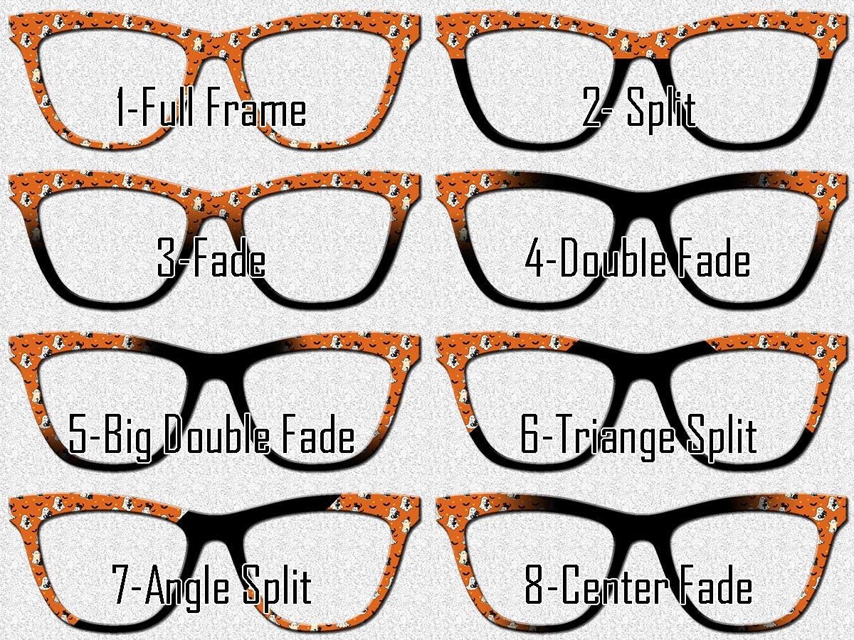 Cats Bats Ghosts Pair Eyewear Compatible Toppers Metal Halloween Frames Split Fade Options Magnetic Metal in Orange and Black