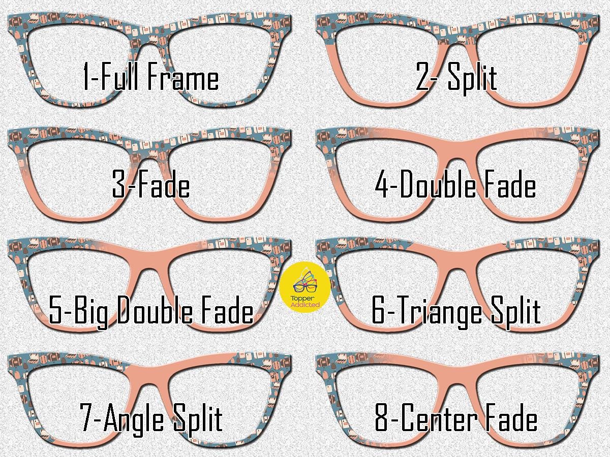 Traveling Lady Luggage Print Pair Eyewear Toppers Magnetic Glasses Covers Metal Toppers Split Fade Options - Fast shipping from USA