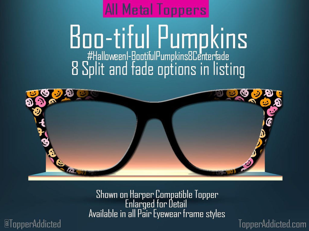 Boo-tiful Pumpkins Halloween Magnetic Topper for Pair Eyewear Compatible Frames | Colorful Jack O Lantern Pattern with Split and Fade Option