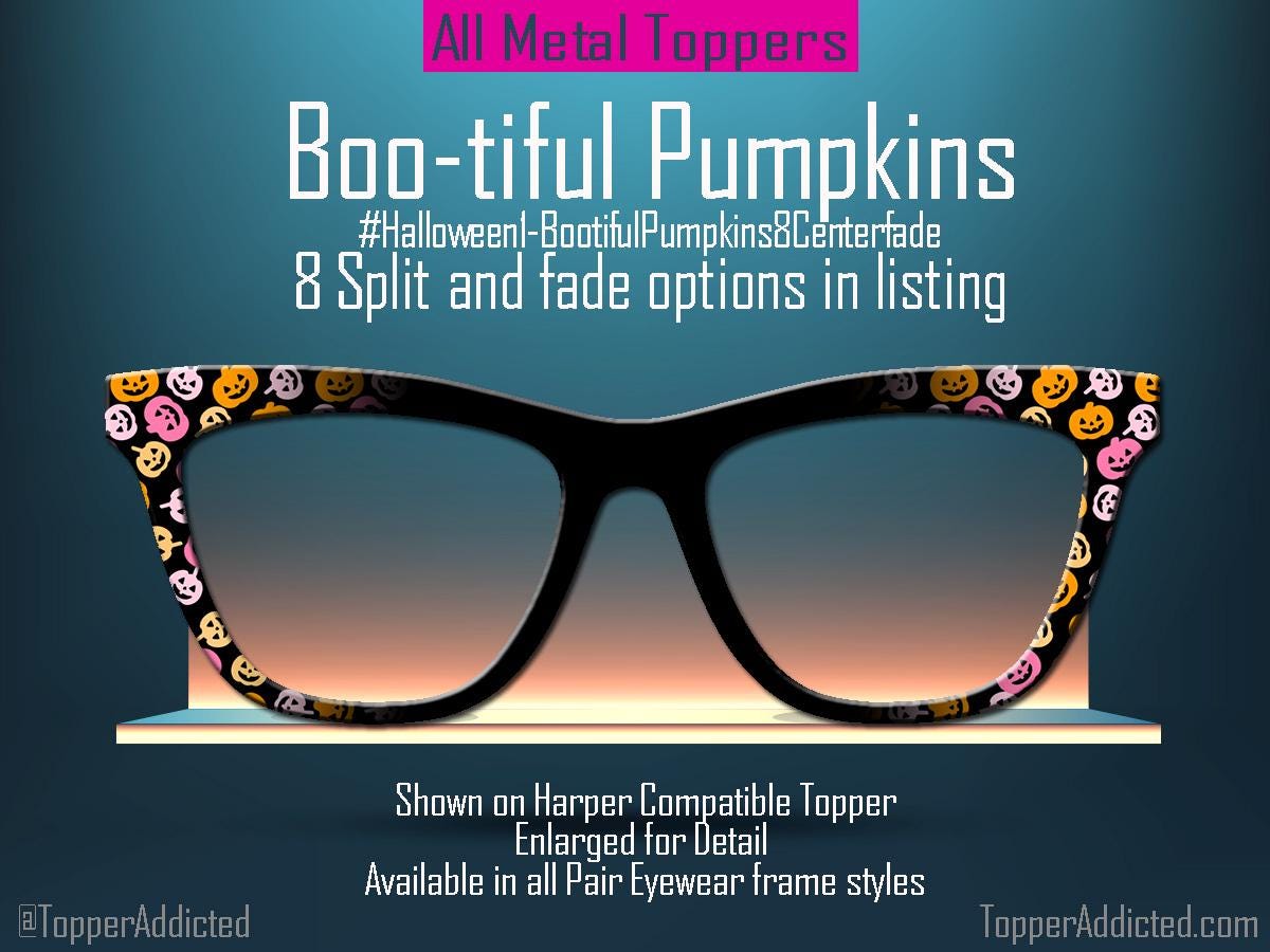 Boo-tiful Pumpkins Halloween Magnetic Topper for Pair Eyewear Compatible Frames | Colorful Jack O Lantern Pattern with Split and Fade Option