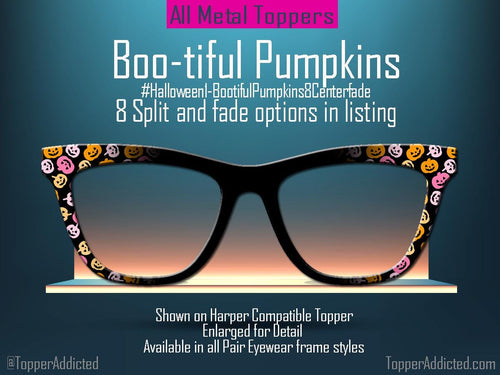 Boo-tiful Pumpkins Halloween Magnetic Topper for Pair Eyewear Compatible Frames | Colorful Jack O Lantern Pattern with Split and Fade Option