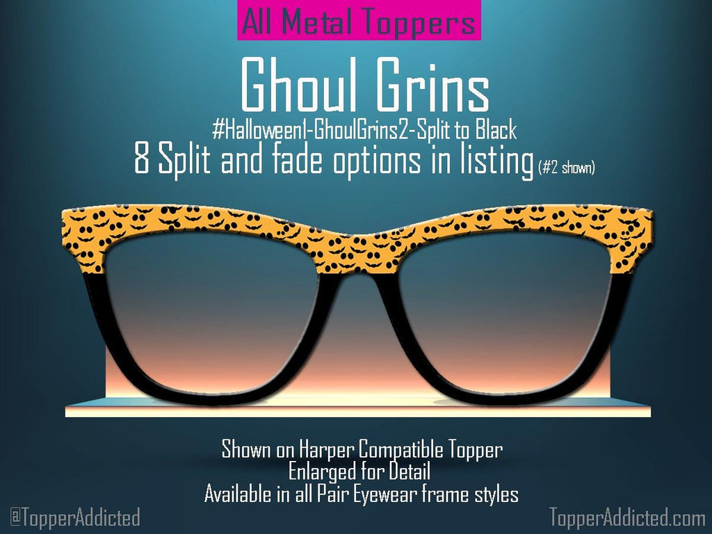Ghoul Grins Pumpkin Pair Toppers | Halloween Jack O Lantern Toppers for Pair Eyewear Lightweight Metal Magnetic Frames - Fast Shipping