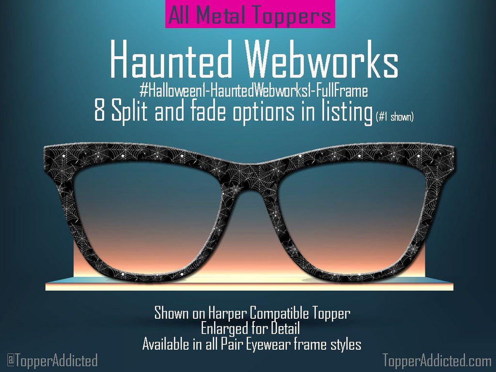 Haunted Webworks Spider Toppers | Halloween Spiderweb Toppers for Pair Eyewear Lightweight Metal Magnetic Frames - Fast Shipping