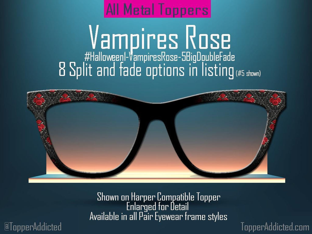 Vampires Rose Toppers | Gothic Rose Toppers for Pair Eyewear Lightweight Metal Magnetic Toppers- Fast Shipping