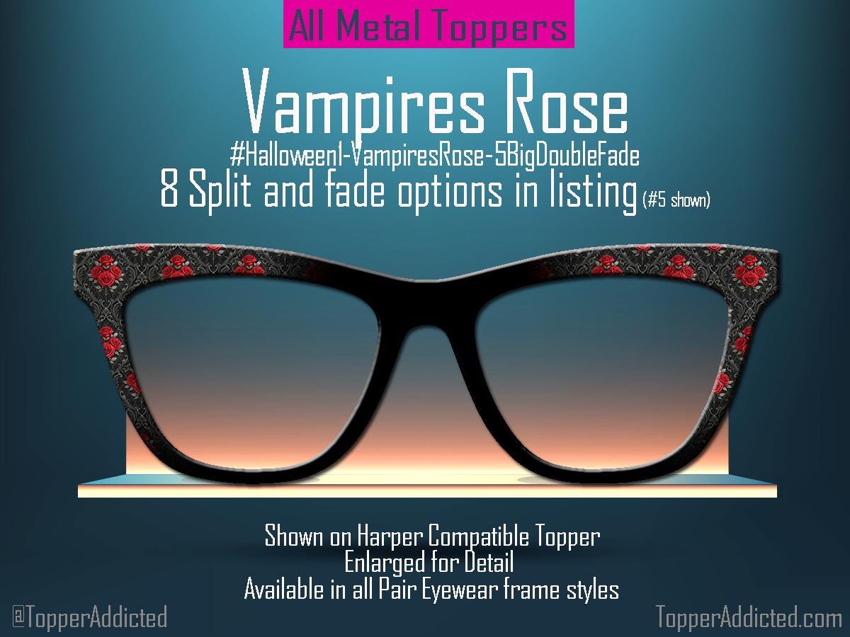 Vampires Rose Toppers | Gothic Rose Toppers for Pair Eyewear Lightweight Metal Magnetic Toppers- Fast Shipping