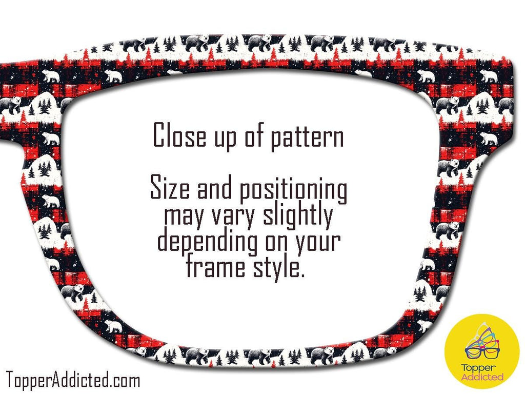 Polar Bears on Buffalo Plaid Glasses Toppers • Red Black White Polar Bear Pattern • Magnetic Metal Toppers for Pair Eyewear | Fast Shipping