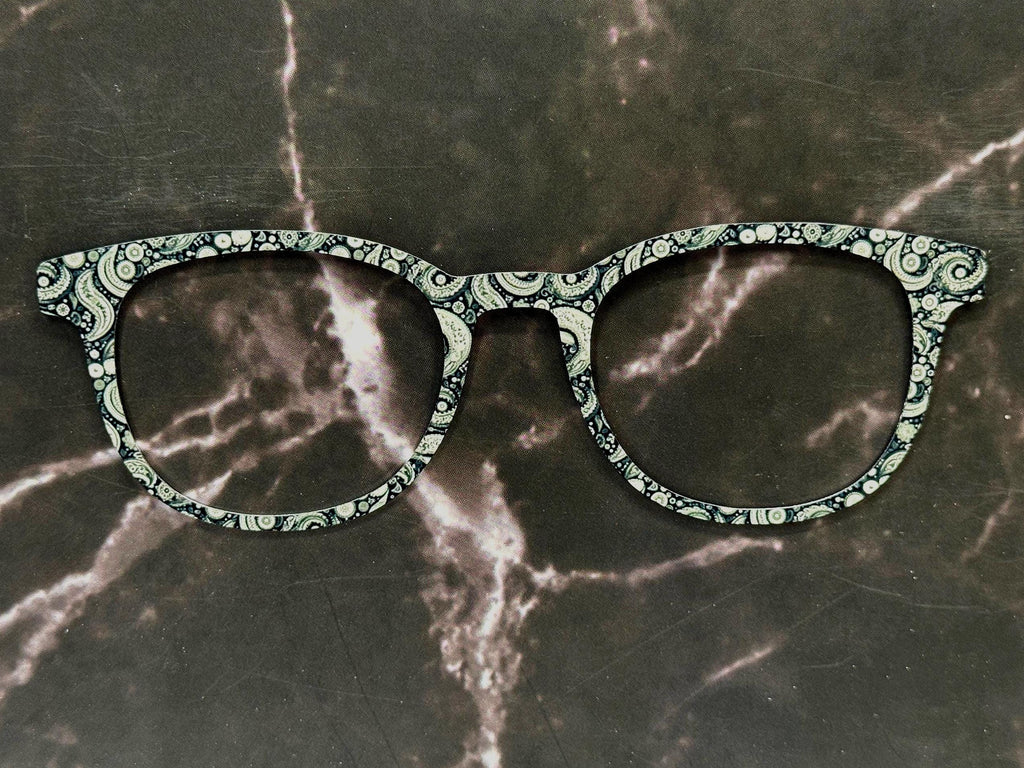 Steampunk glasses toppers for Pair Eyewear in paisley patterns with magnetic metal fronts and custom Victorian steampunk accessories