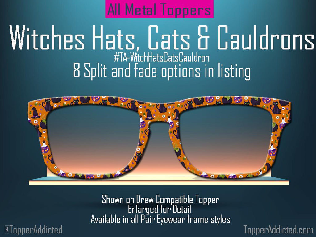 Halloween Toppers - Witches Hats, Cauldrons & Cats – Magnetic Metal Toppers for Pair Eyewear. Shipped fast and ready to wear.